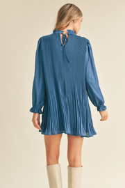 PLEATED HIGH NECK MINI DRESS 