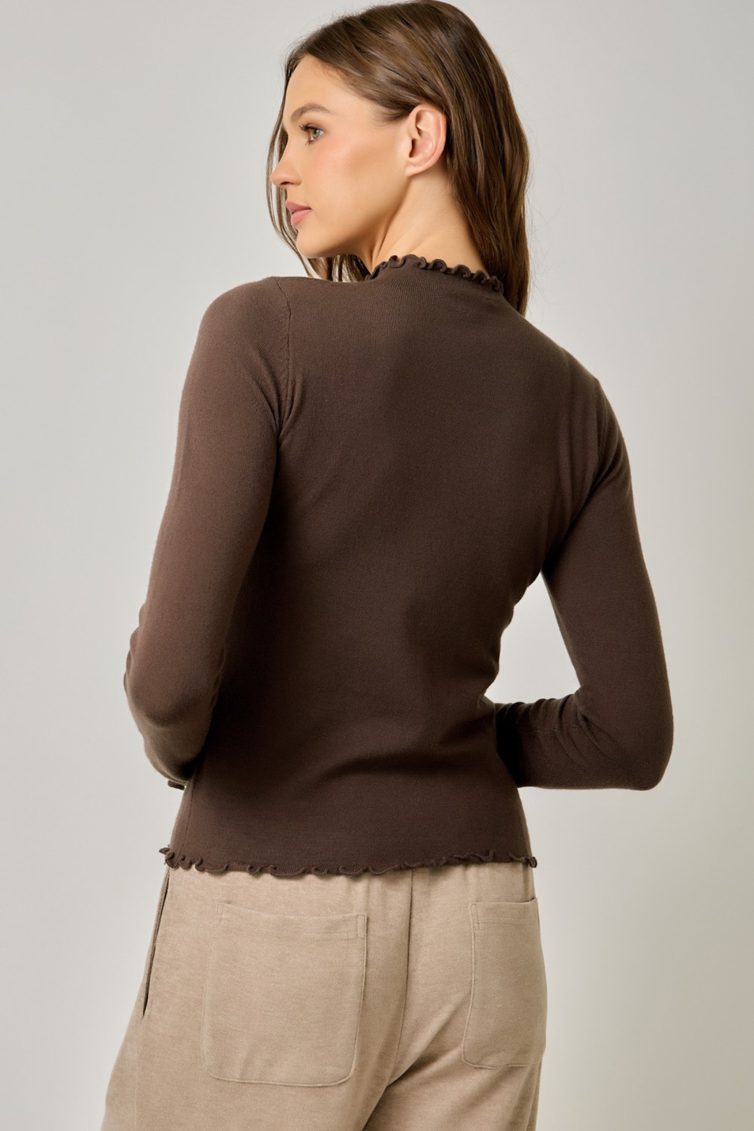 Brown Lettuce Edge Sweater