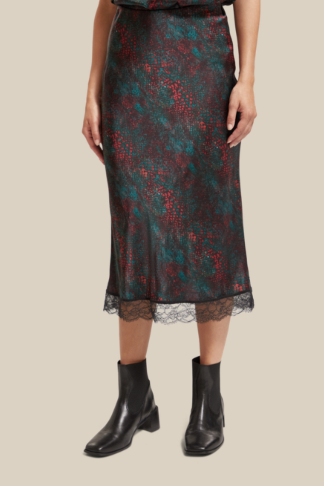 SCOTCH & SODA | Satin Midi Skirt Lace Detail