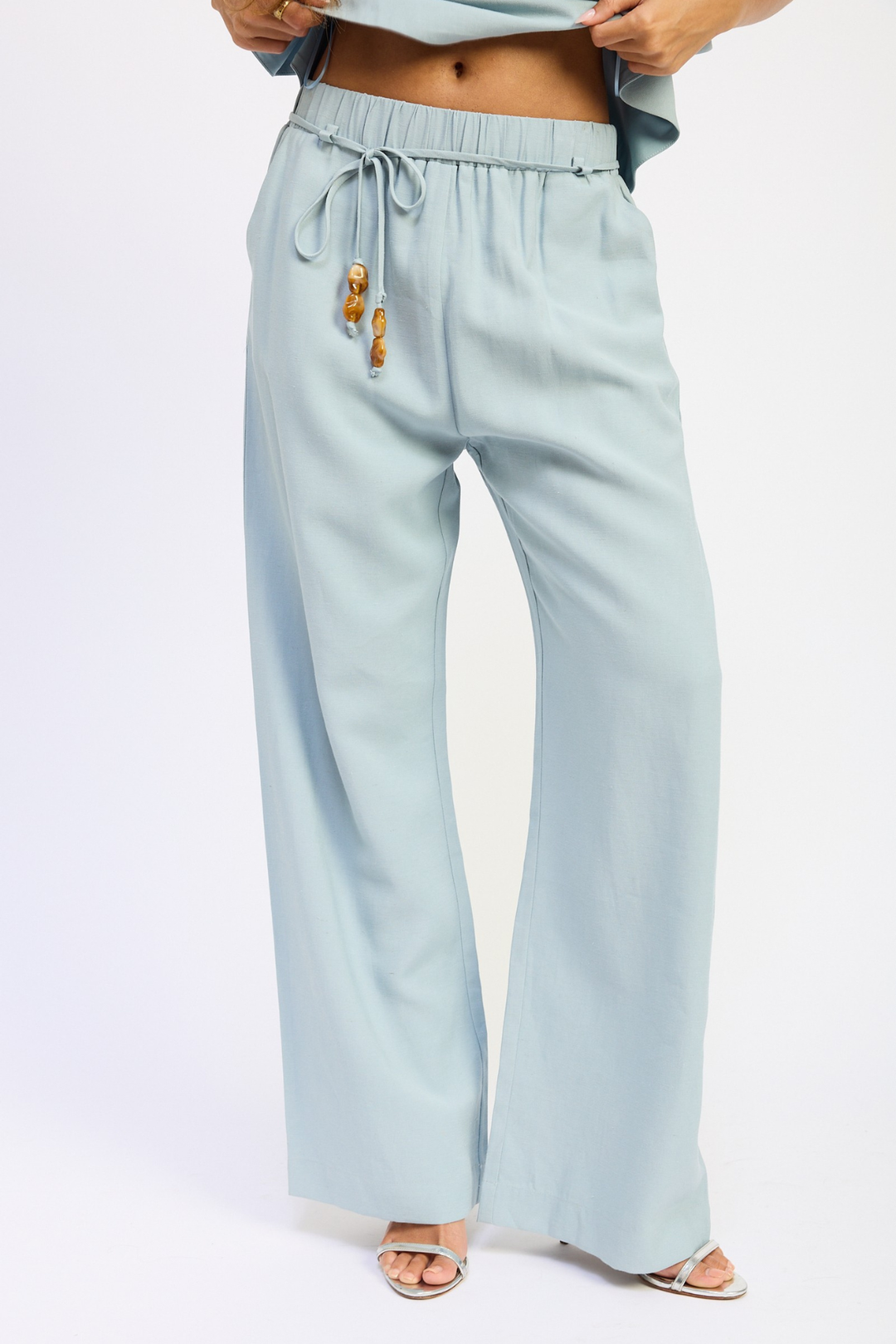 Blue Beaded Wide Leg Pants