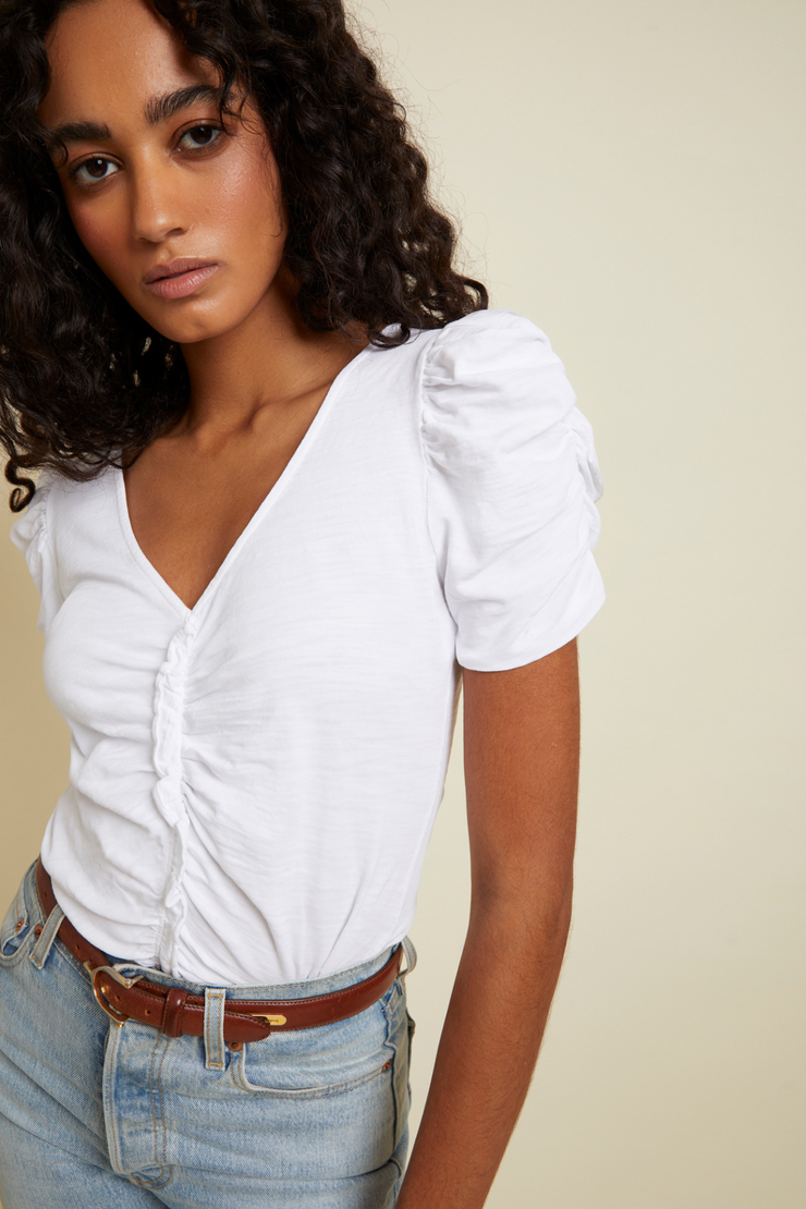 NATION Drew Gathered Romantic Tee- WHITE