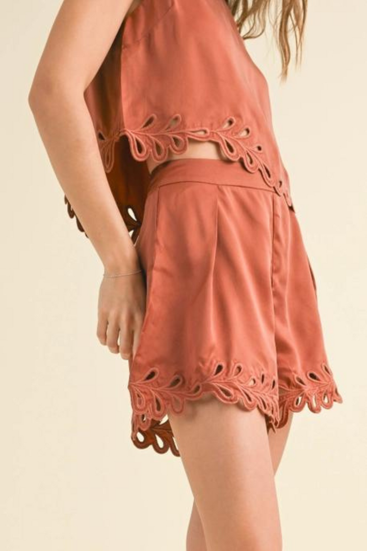 Toffee Embroidered Shorts