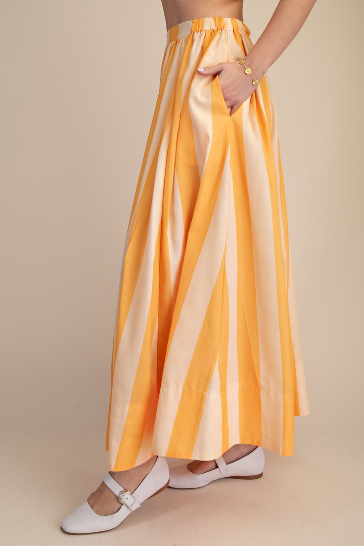 Yellow Stripe Flare Maxi Skirt