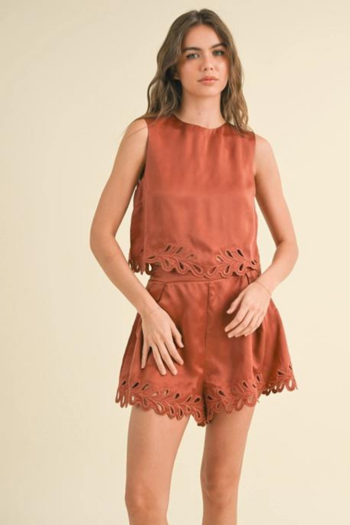 Toffee Embroidered Shorts