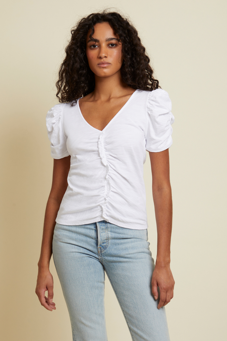 NATION Drew Gathered Romantic Tee- WHITE