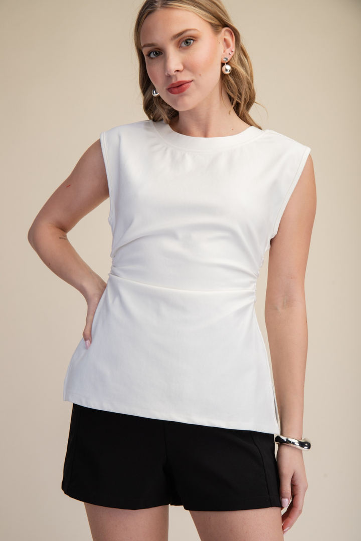 Side Gathered Top - White