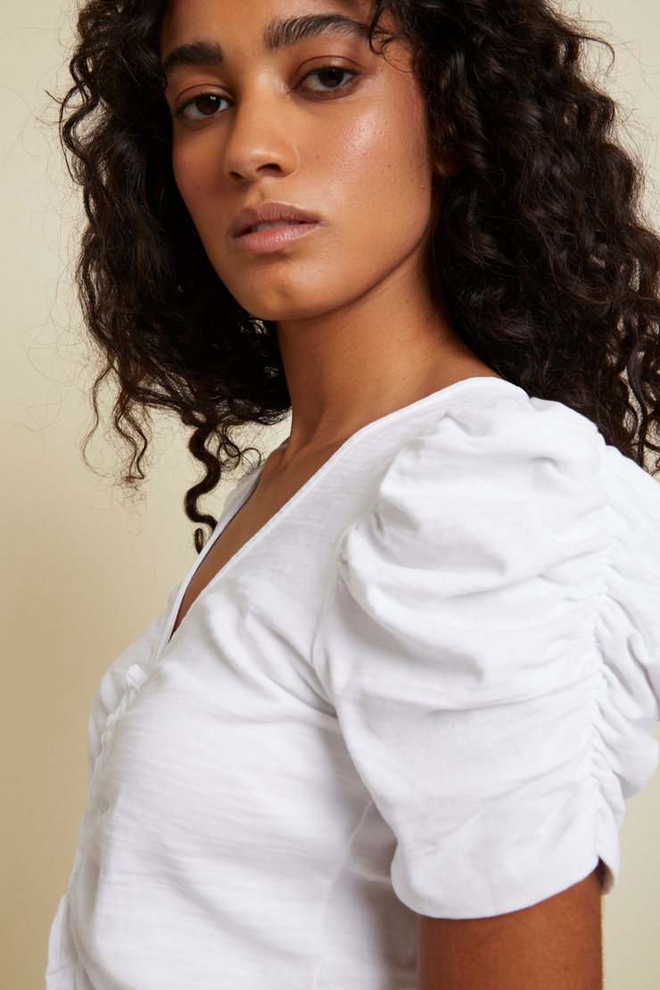 NATION Drew Gathered Romantic Tee- WHITE