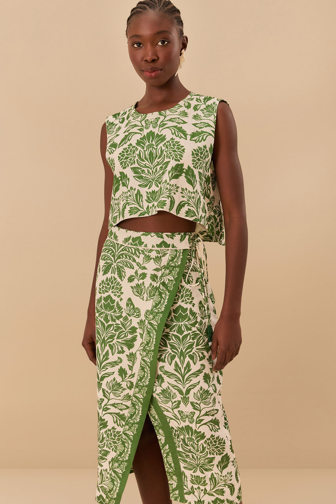 FARM RIO | DELICATE TAPESTRY GREEN MIDI SKIRT