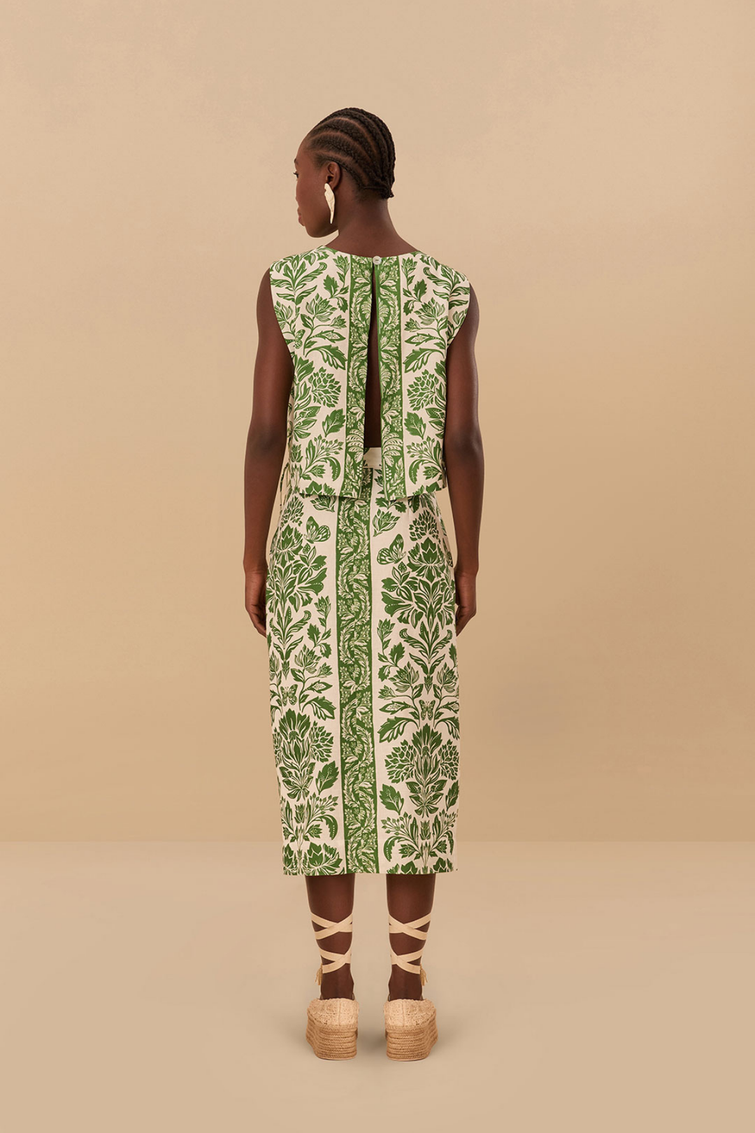 FARM RIO | DELICATE TAPESTRY GREEN MIDI SKIRT