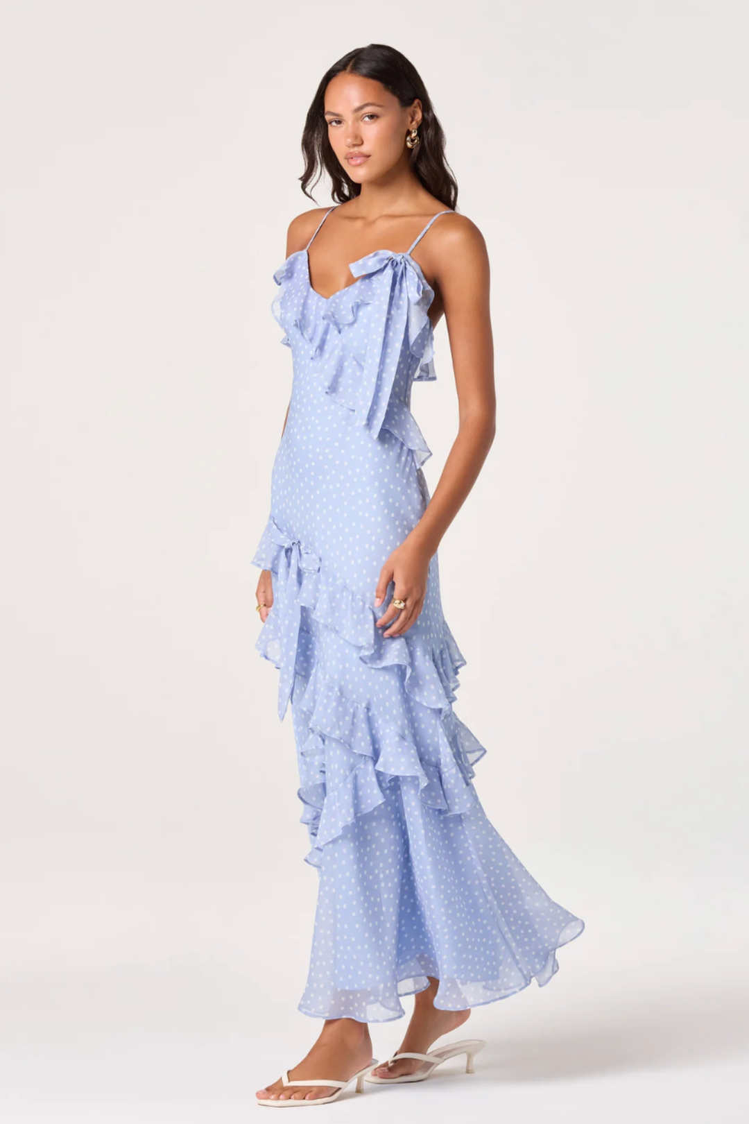 Amiya Chiffon Maxi Dress Blue Polka Dot / S