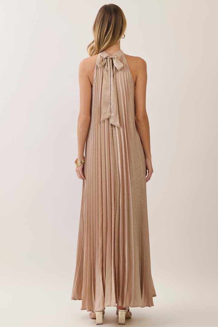 PLEATED HALTER DRESS