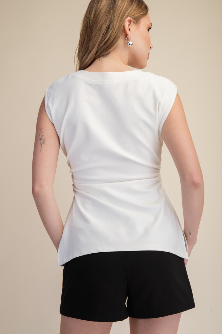 Side Gathered Top - White
