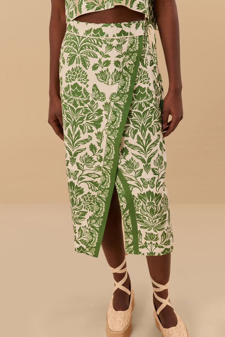 FARM RIO | DELICATE TAPESTRY GREEN MIDI SKIRT