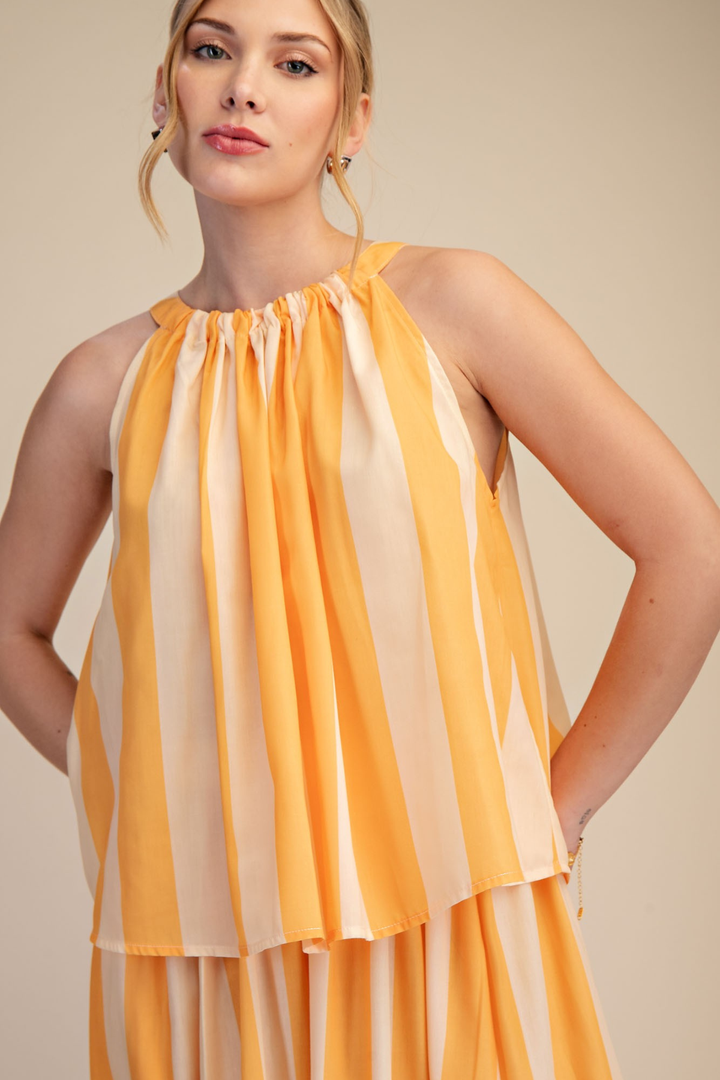 Round Neck Top - Yellow Stripe