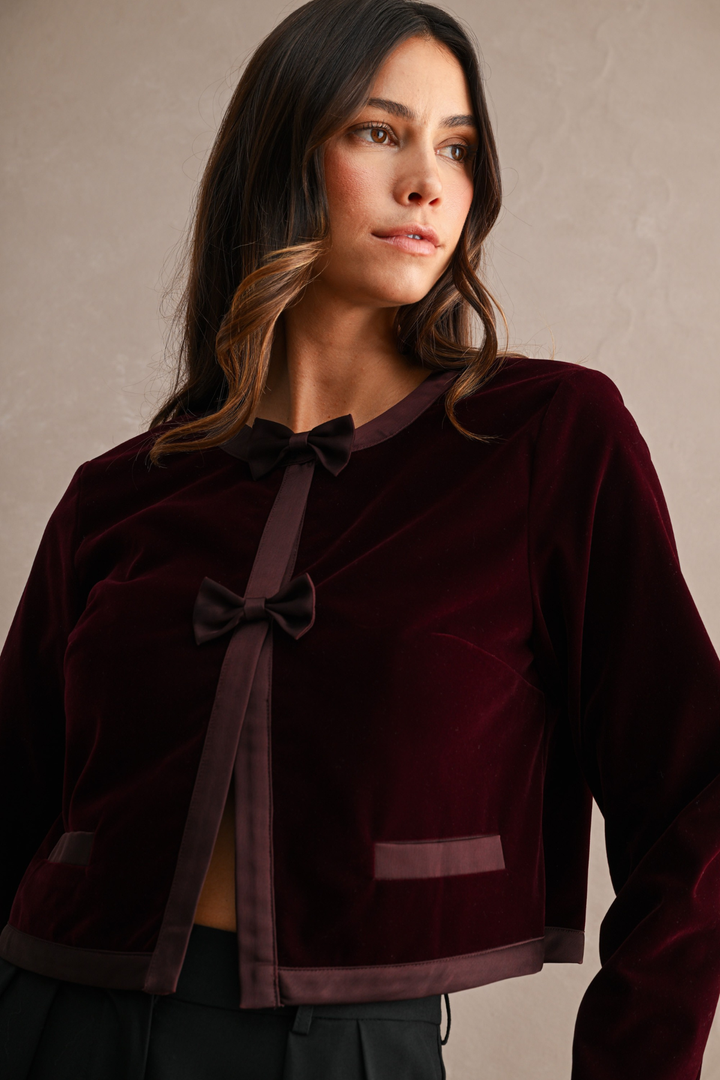 Contrast Satin Trim Front Bow Button