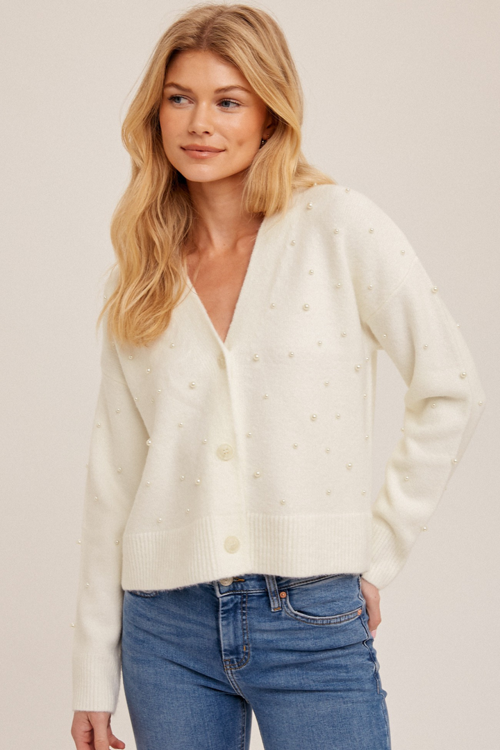 Pearl Embellished Sweater- White