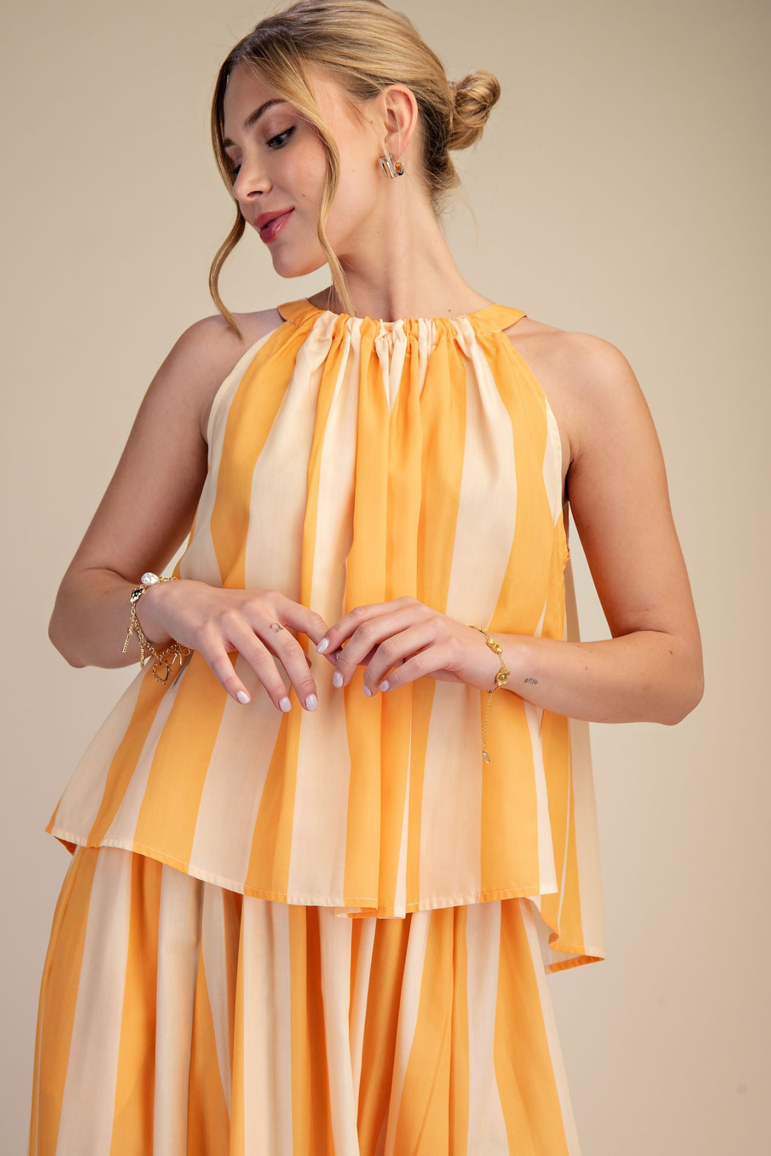 Round Neck Top - Yellow Stripe