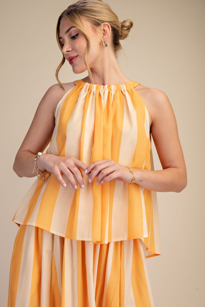 Round Neck Top - Yellow Stripe