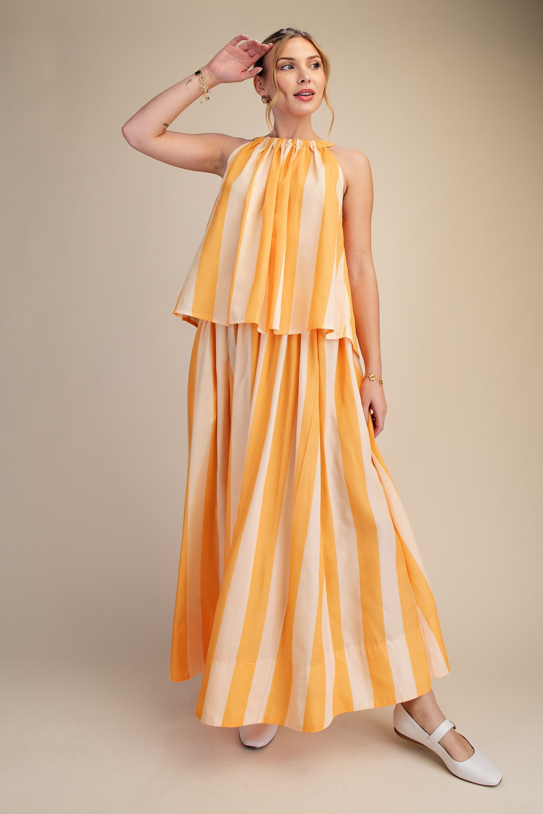 Round Neck Top - Yellow Stripe