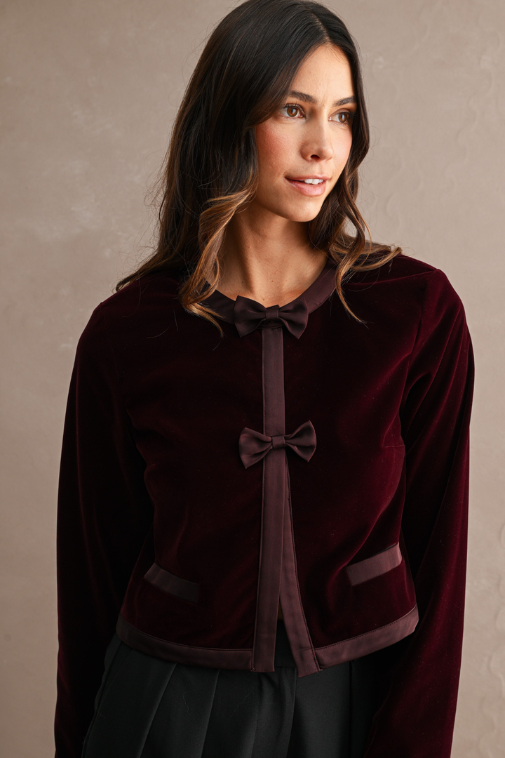 Contrast Satin Trim Front Bow Button