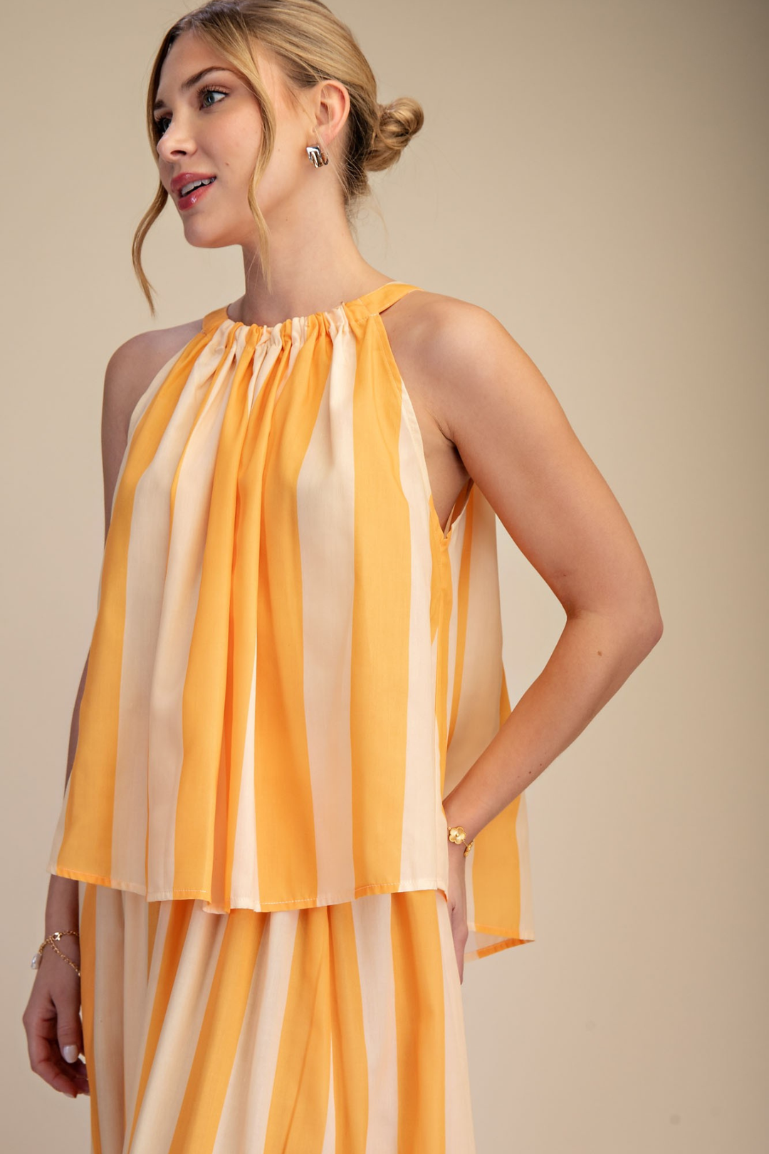 Round Neck Top - Yellow Stripe