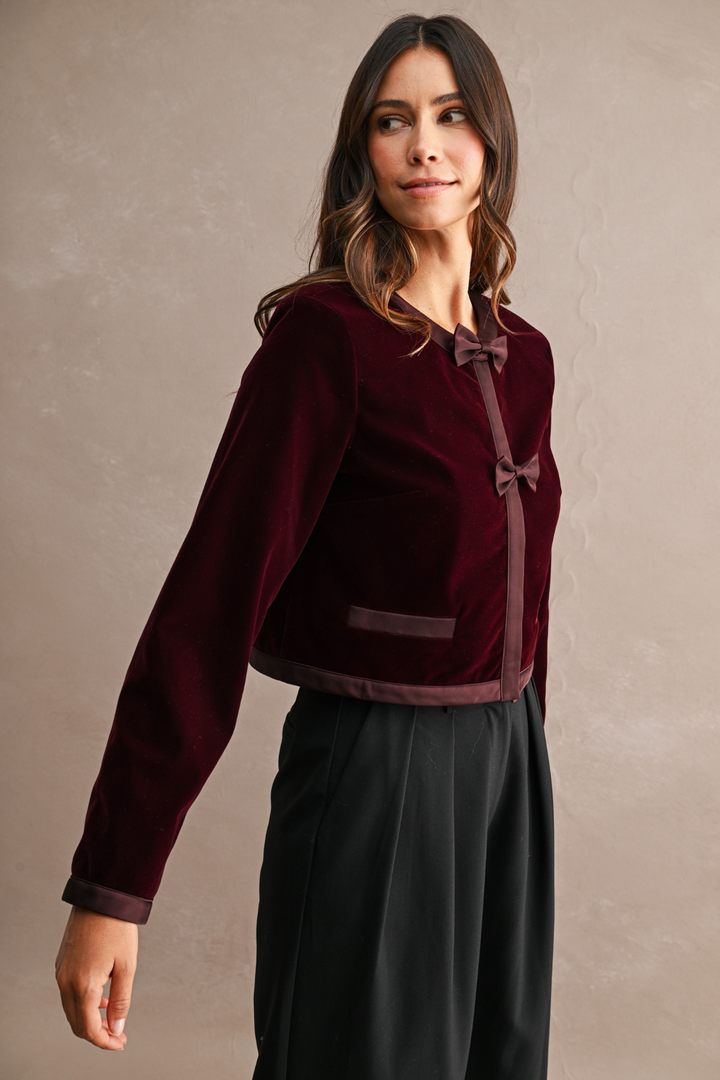 Contrast Satin Trim Front Bow Button