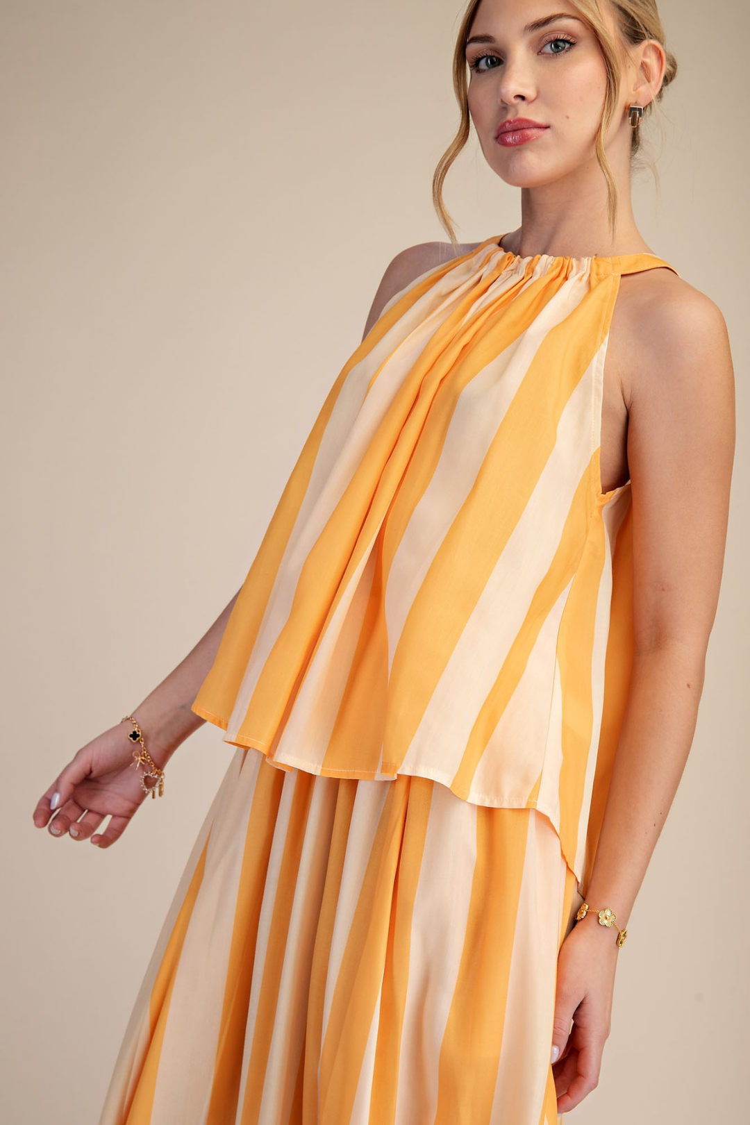Round Neck Top - Yellow Stripe