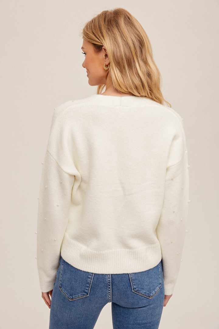 Pearl Embellished Sweater- White