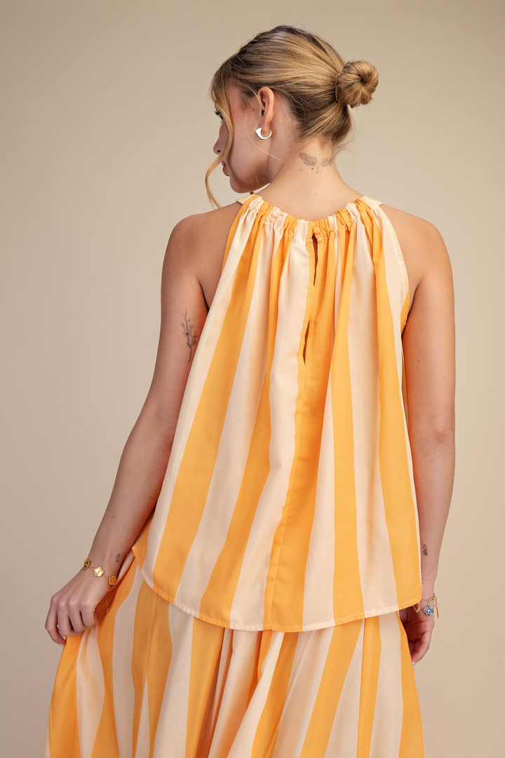 Round Neck Top - Yellow Stripe