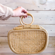 circle handle rattan handbag