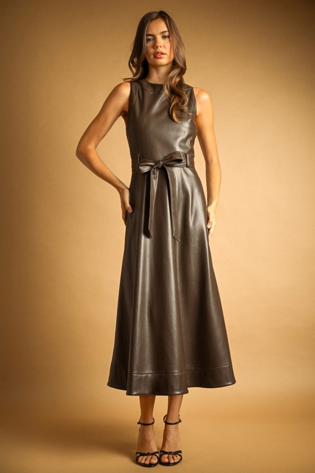 Faux Leather Sleeveless Dress w/ belt