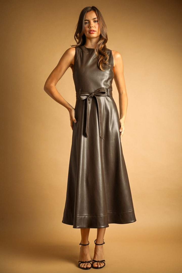 Faux Leather Sleeveless Dress w/ belt