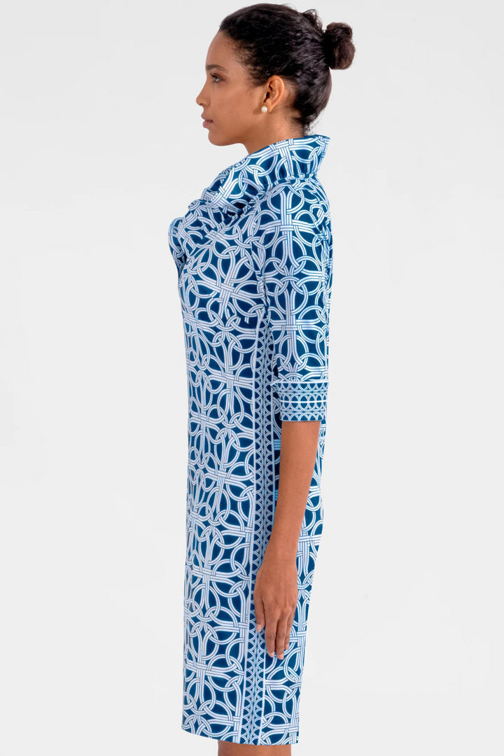 Gretchen Scott | Ruffleneck Dress- Navy Ring Toss