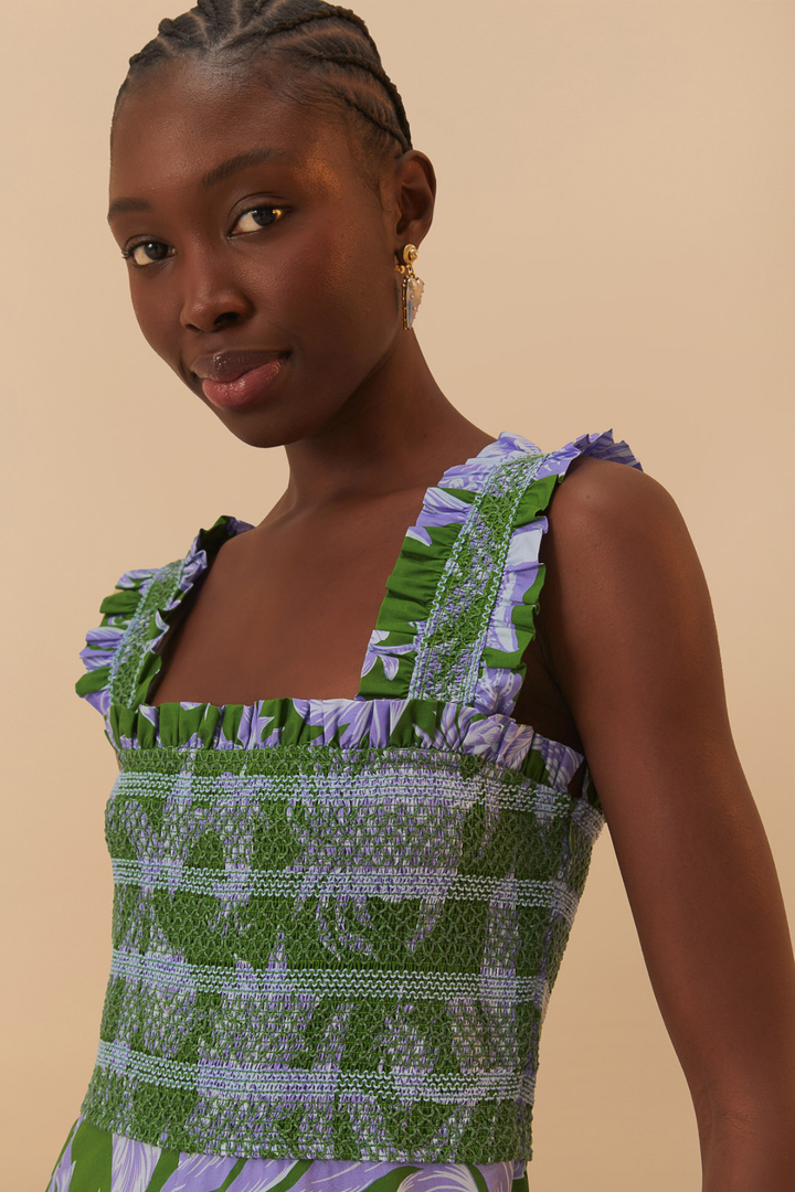 FARM RIO | GREEN TROPICAL MIDI DRESS