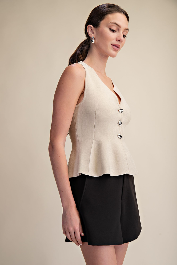 Peplum Sweater Top - Beige