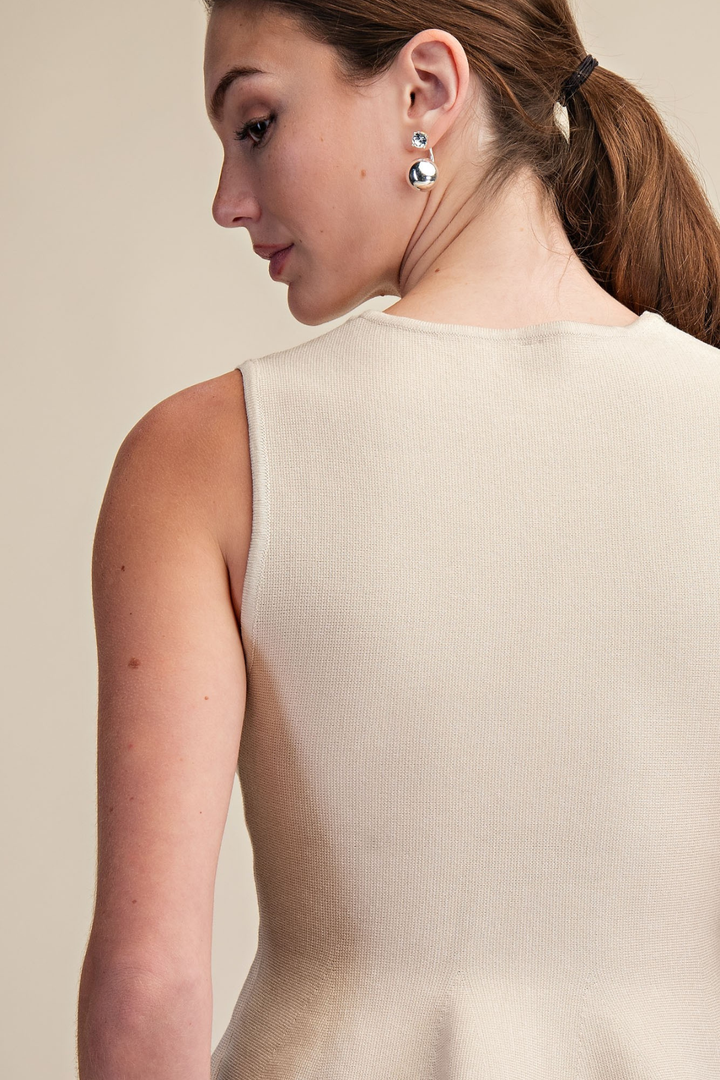 Peplum Sweater Top - Beige