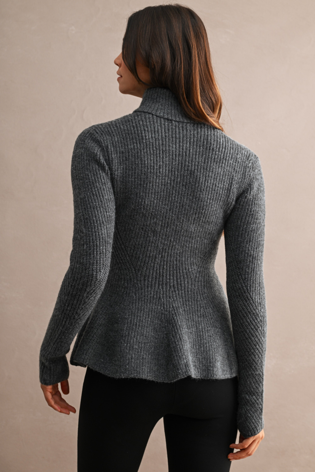 Ribbed Knit Mock Neck Front Zip