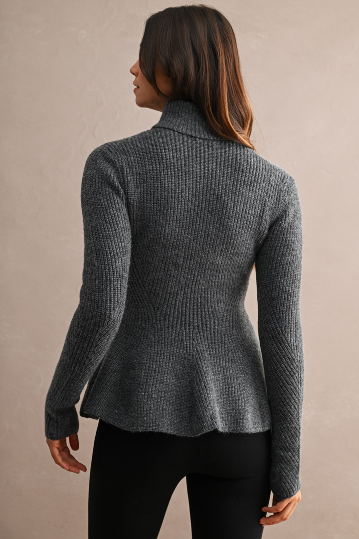 Ribbed Knit Mock Neck Front Zip