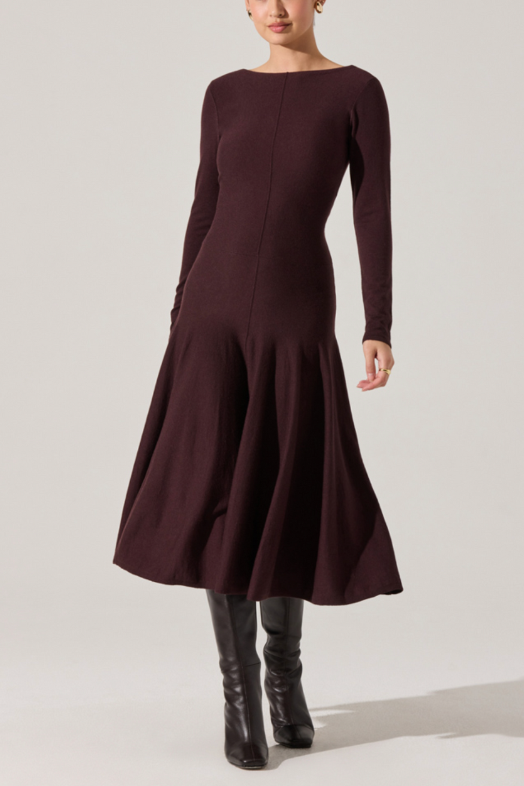 Doreyda Scoop Back Midi Sweater Dress Eggplant / M