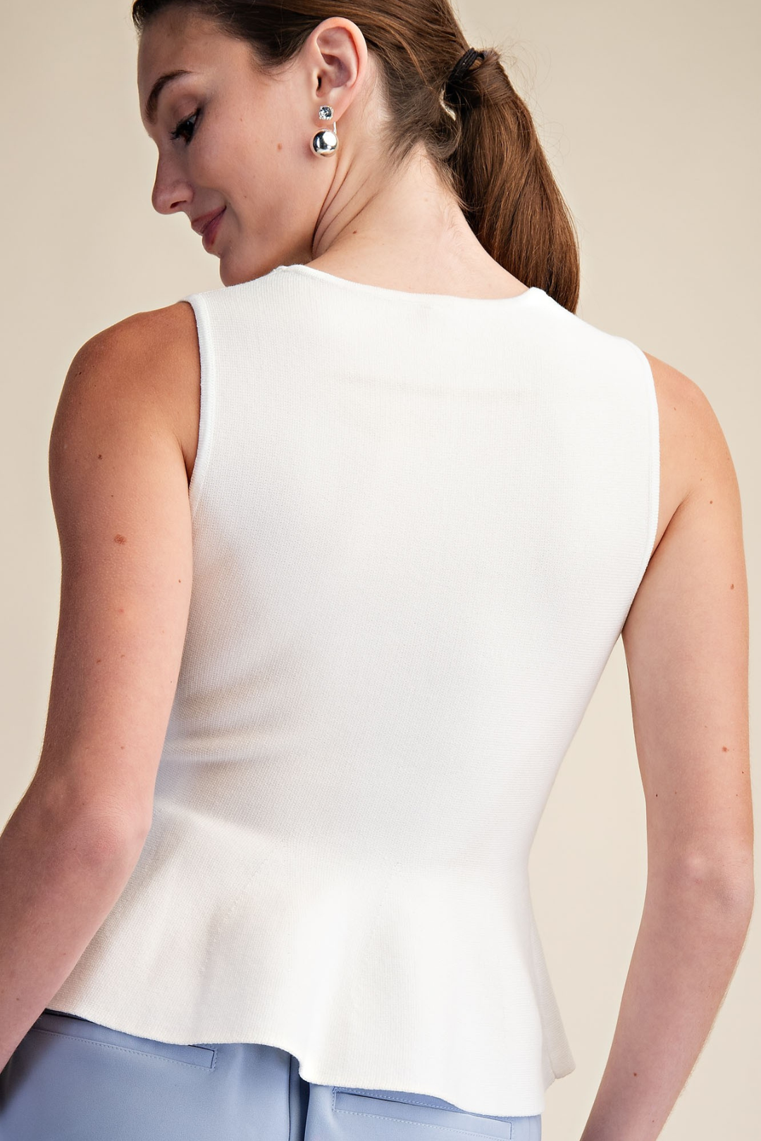 Peplum Sweater Top - White