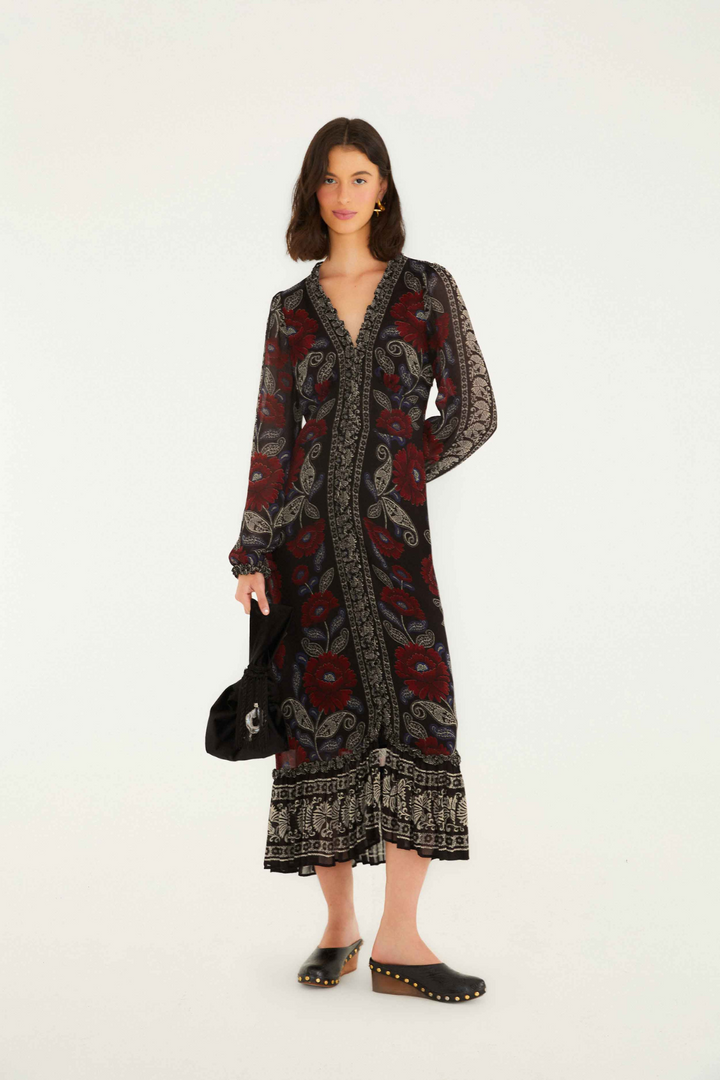 FARM RIO | VALENTINA BLACK MIDI DRESS