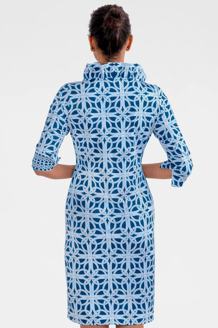 Gretchen Scott | Ruffleneck Dress- Navy Ring Toss