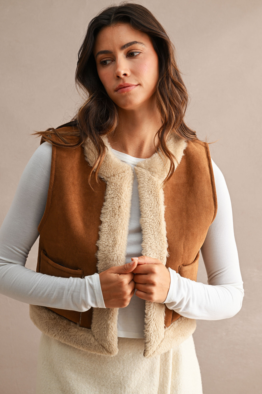Round Neck Open Front Vest