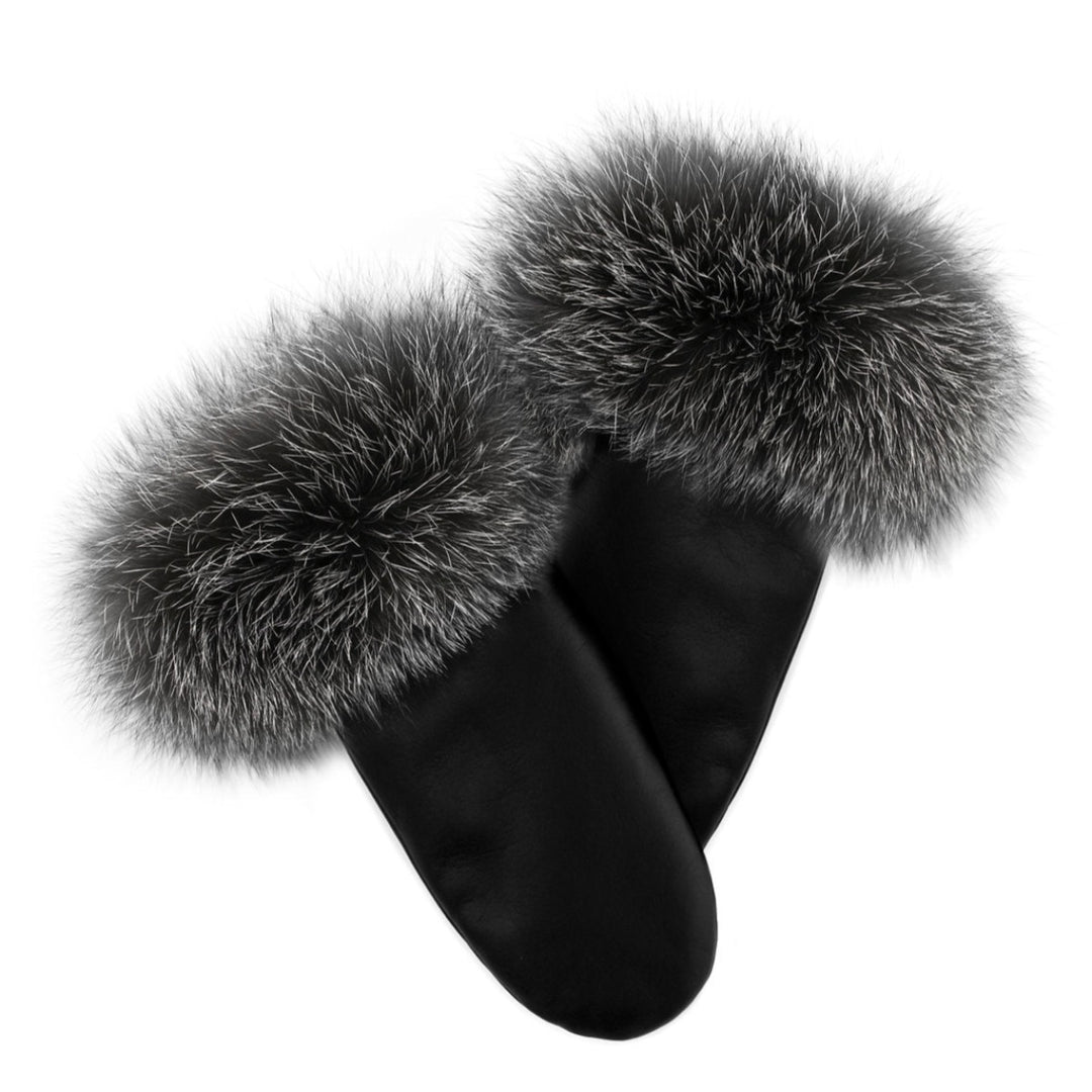 Black Leather Mittens Black Indigo