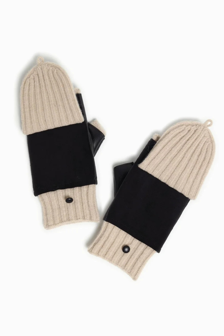 Suede Leather Knit Flip Mittens