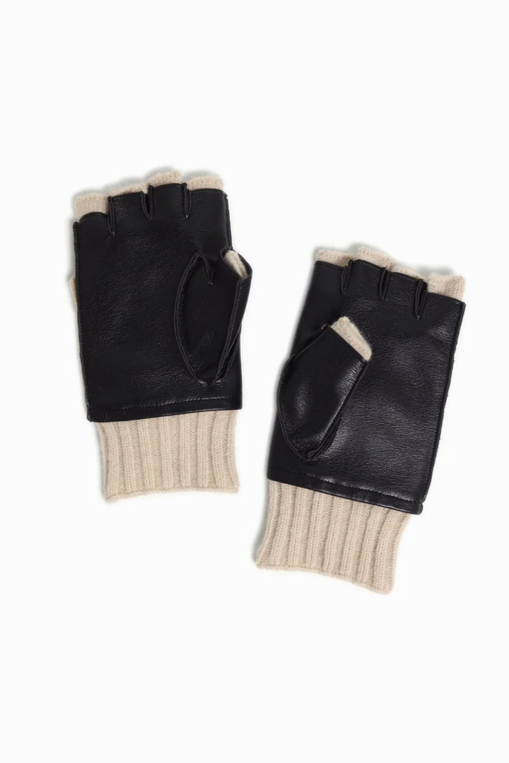 Suede Leather Knit Flip Mittens