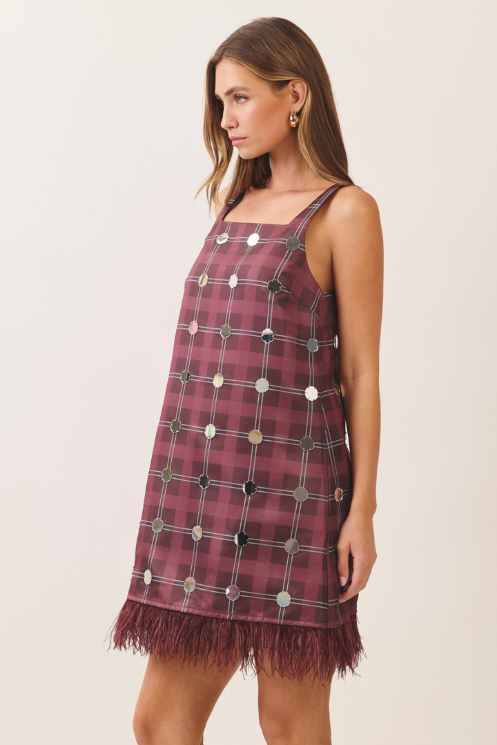 PLAID FRINGE MINI DRESS