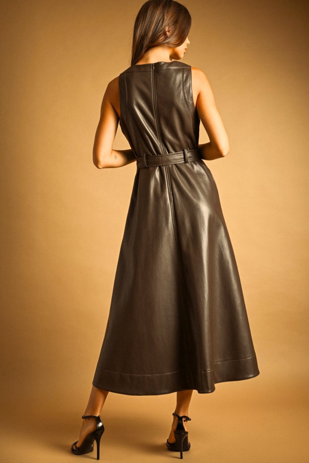 Faux Leather Sleeveless Dress w/ belt