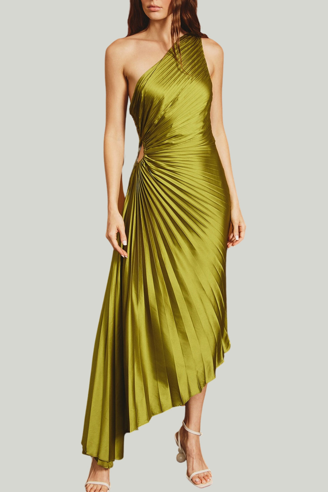 Stella Pleated Midi Dress- Olive Green