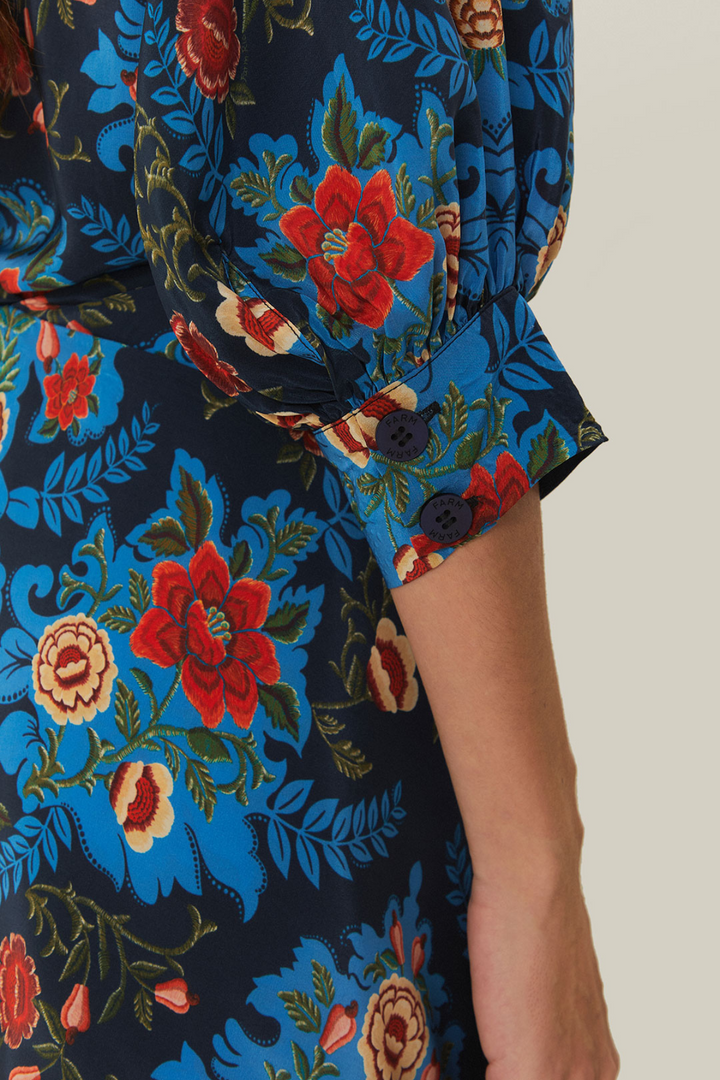 FARM RIO | ARABESQUE BLUE MIDI DRESS